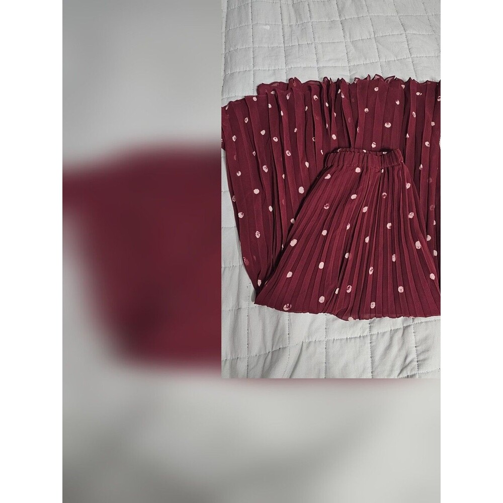 Jason Wu Burgundy Pleated Midi Skirt with Metallic Dot Accents - Picture 2 of 3